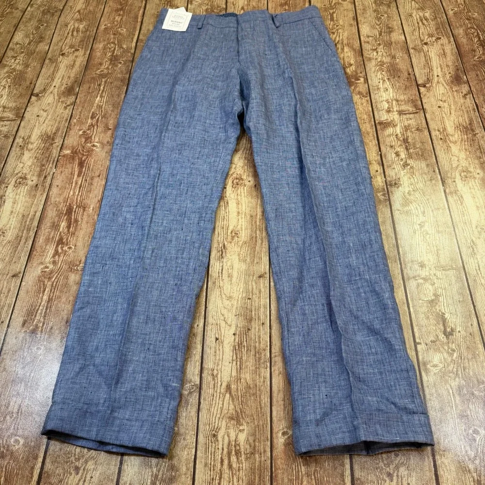 Murano Alex Slim Fit Pants Mens 30x30 Blue Baird McNutt Linen Cuffed Breathable